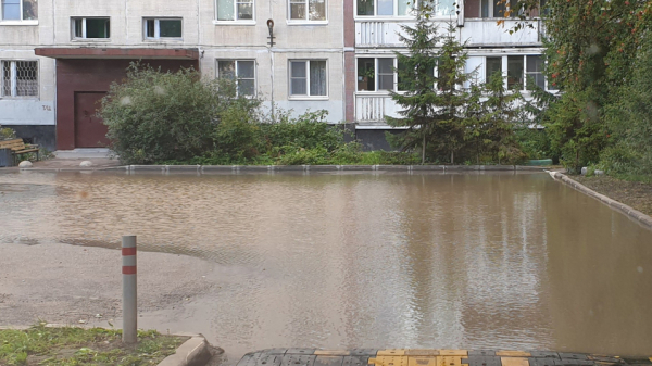 Иномарка ушла под асфальт в Колпино после прорыва трубы с горячей водой